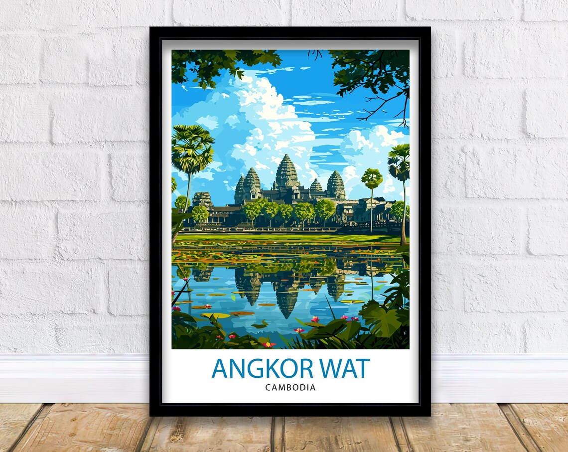 Angkor Wat Cambodia Travel Poster, Khmer Architecture