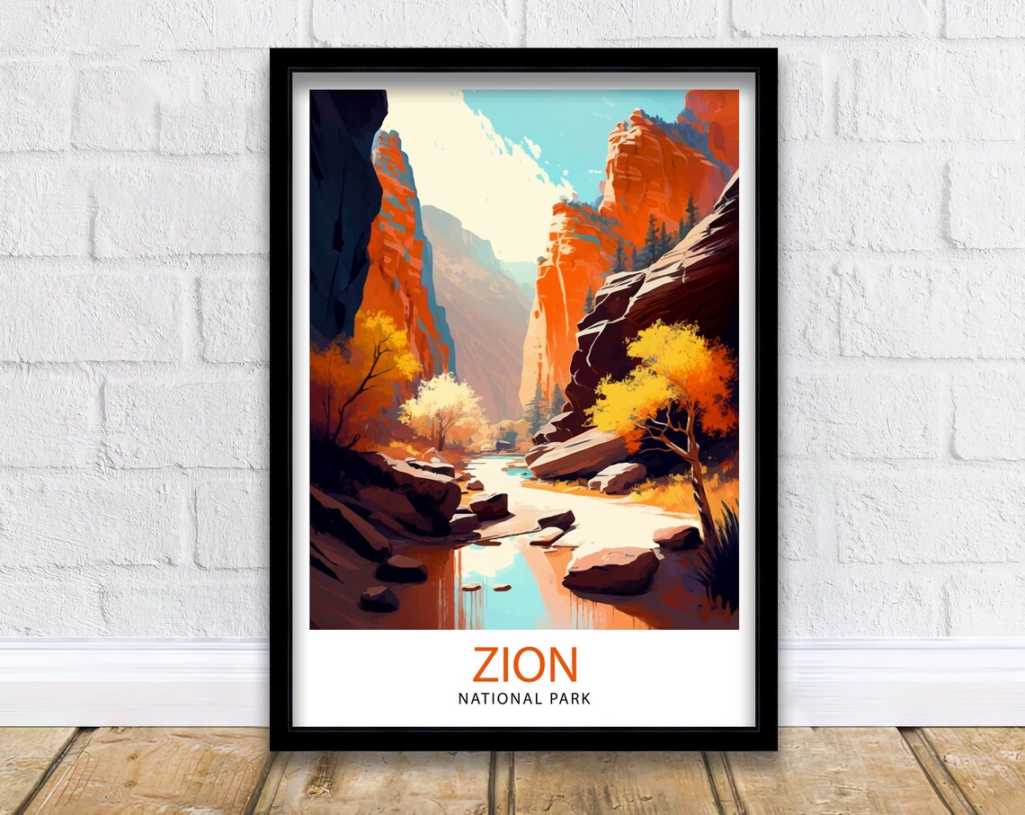 Zion National Park Travel Poster, Utah Canyon