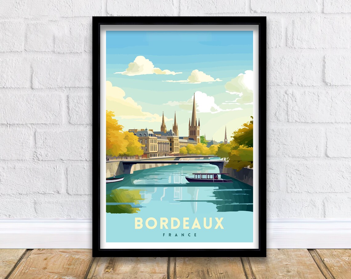 Bordeaux France Riverfront Spires Golden Afternoon Travel Poster