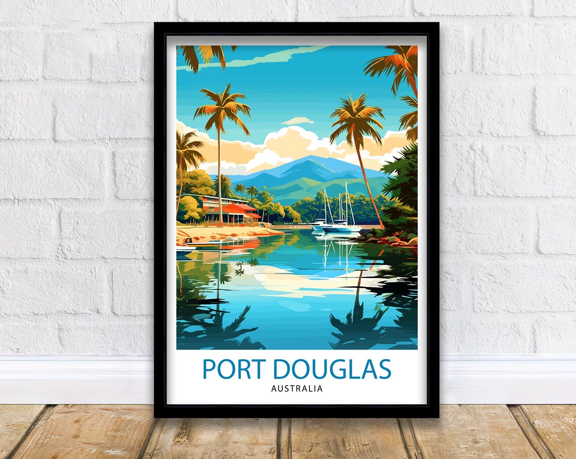 Port Douglas Australia Tropical Bay Vintage Travel Style Poster