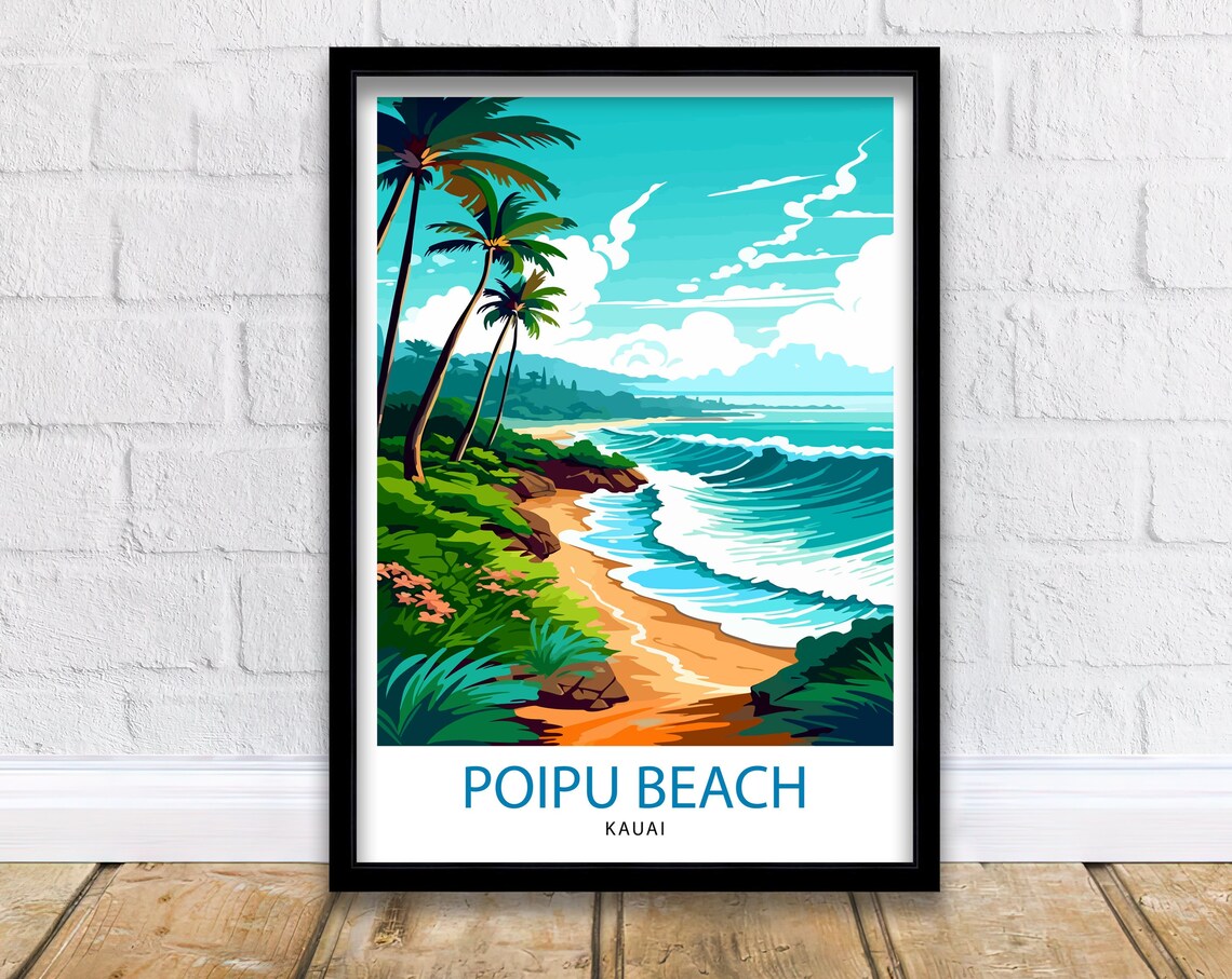 Poipu Beach Kauai Travel Poster, Hawaii Wall Decor
