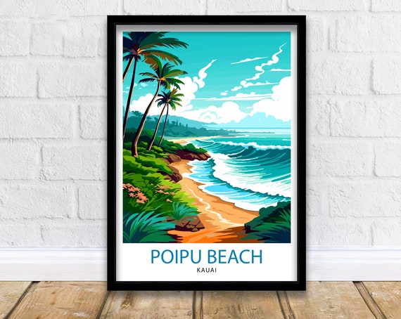 Poipu Beach Kauai Travel Poster, Hawaii Wall Decor