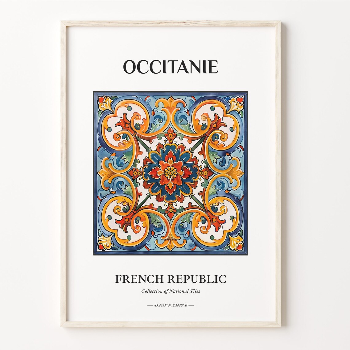Occitanie France French Republic Baroque Tile Art Travel Poster