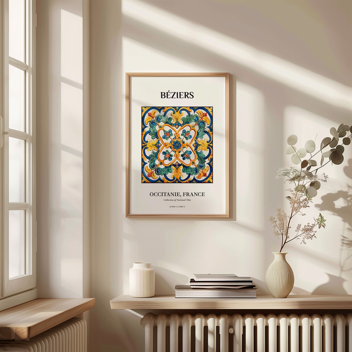 Beziers Occitanie France Colorful Swirl Yellow Green Tile Art Poster - Image 3