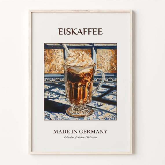 Eiskaffee Maiolica Tile Print German Beverage Wall Art Kitchen Decor Bar Poster Coffee Lover Gift C32 99