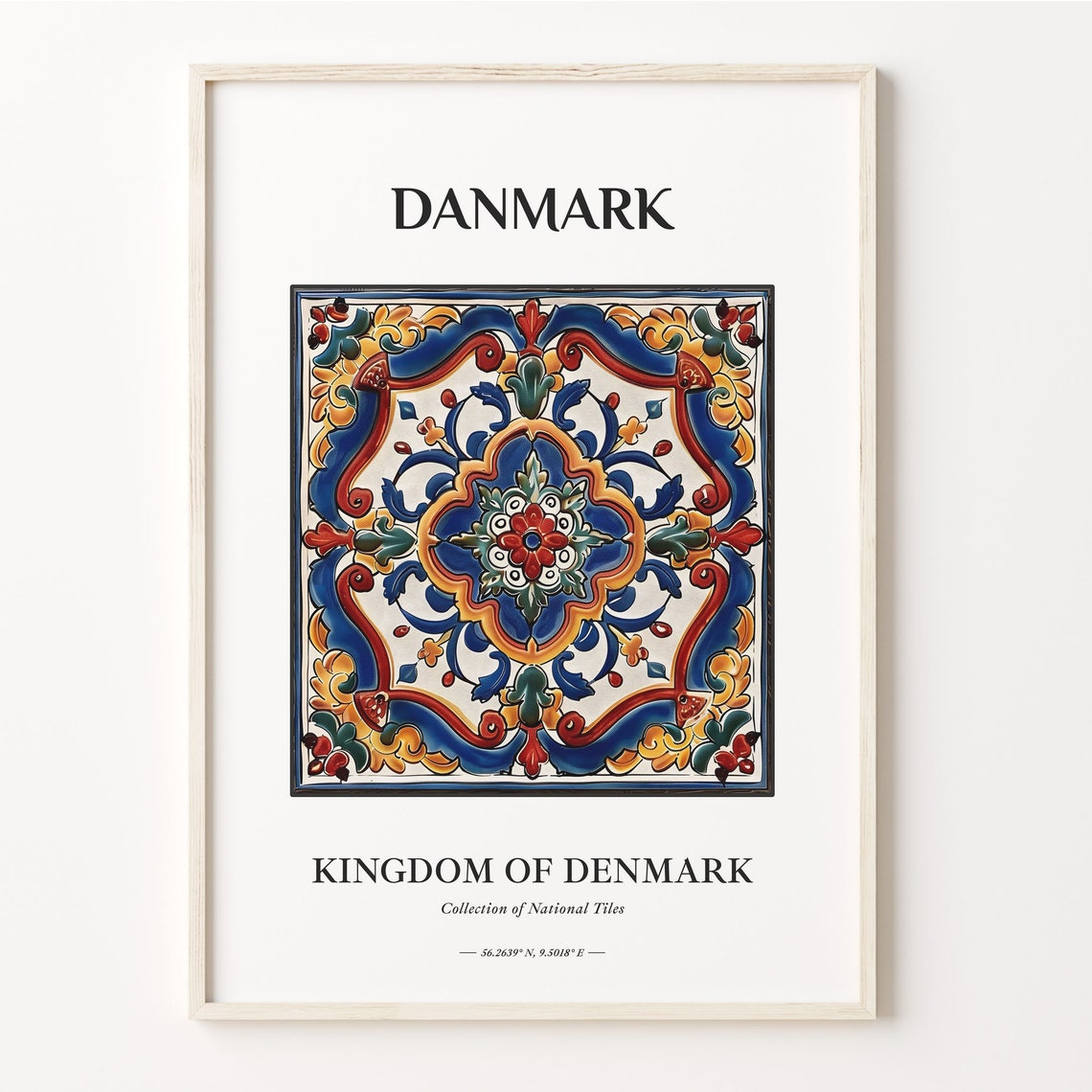 Danmark Denmark National Red Blue Gold Medallion Tile Art Poster
