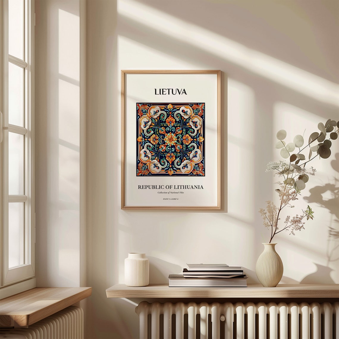 Lithuania Lietuva Majolica Tile Floral Pattern Collection Art Print - Image 3