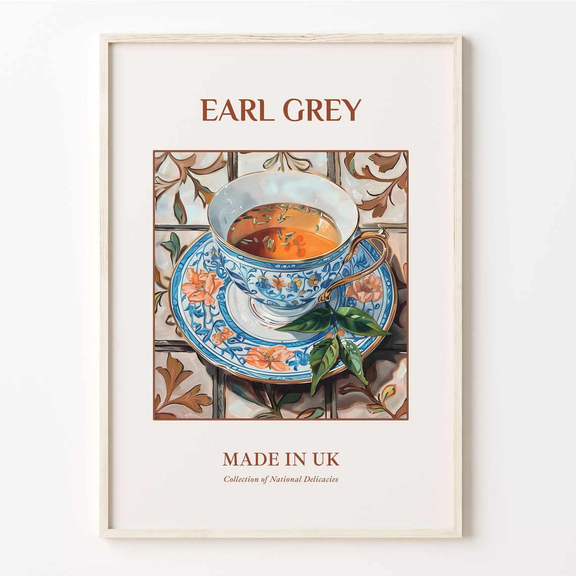 Earl Grey Tea Cup Maiolica Tile British Kitchen Scene Wall Art