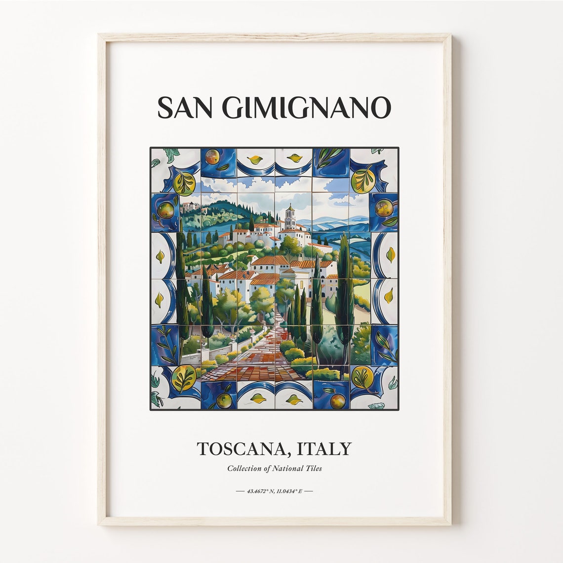San Gimignano Toscana Italy Tuscan Town Tile Mural Scene Poster