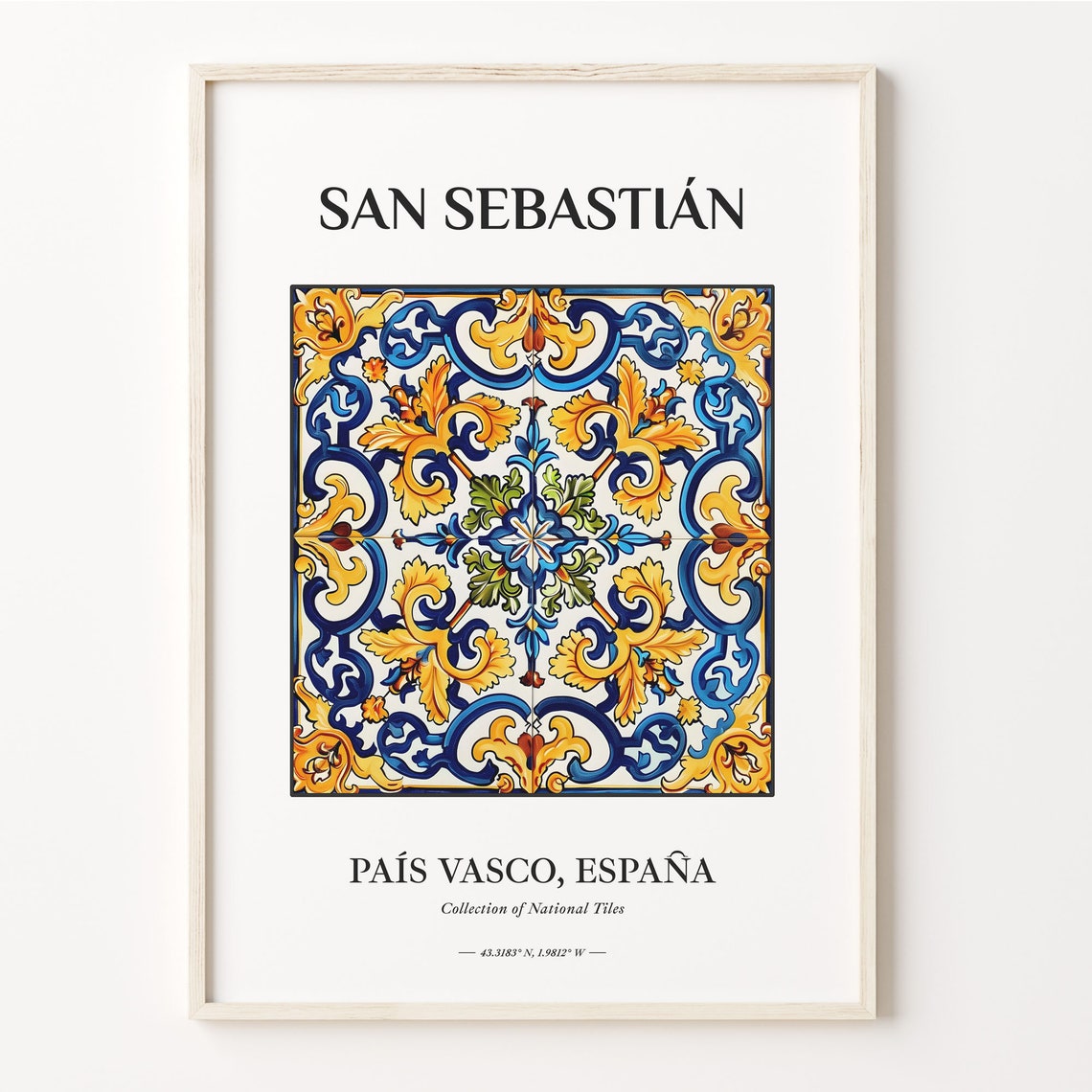 San Sebastian Basque Country Blue Gold Tile Pattern Home Decor Poster