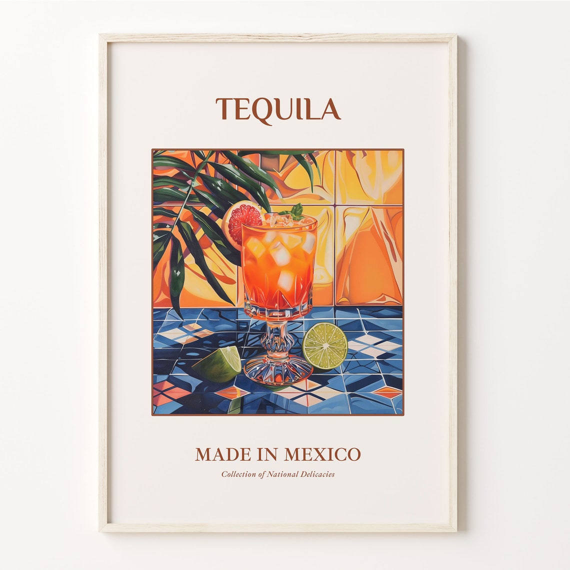 Tequila Mexican Cocktail Tall Glass Citrus Maiolica Tile Bar Poster