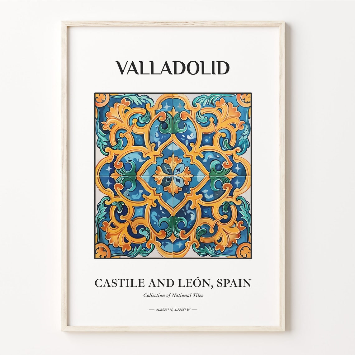 Valladolid Spain Castile and Leon Blue Gold Tile Art Travel Poster
