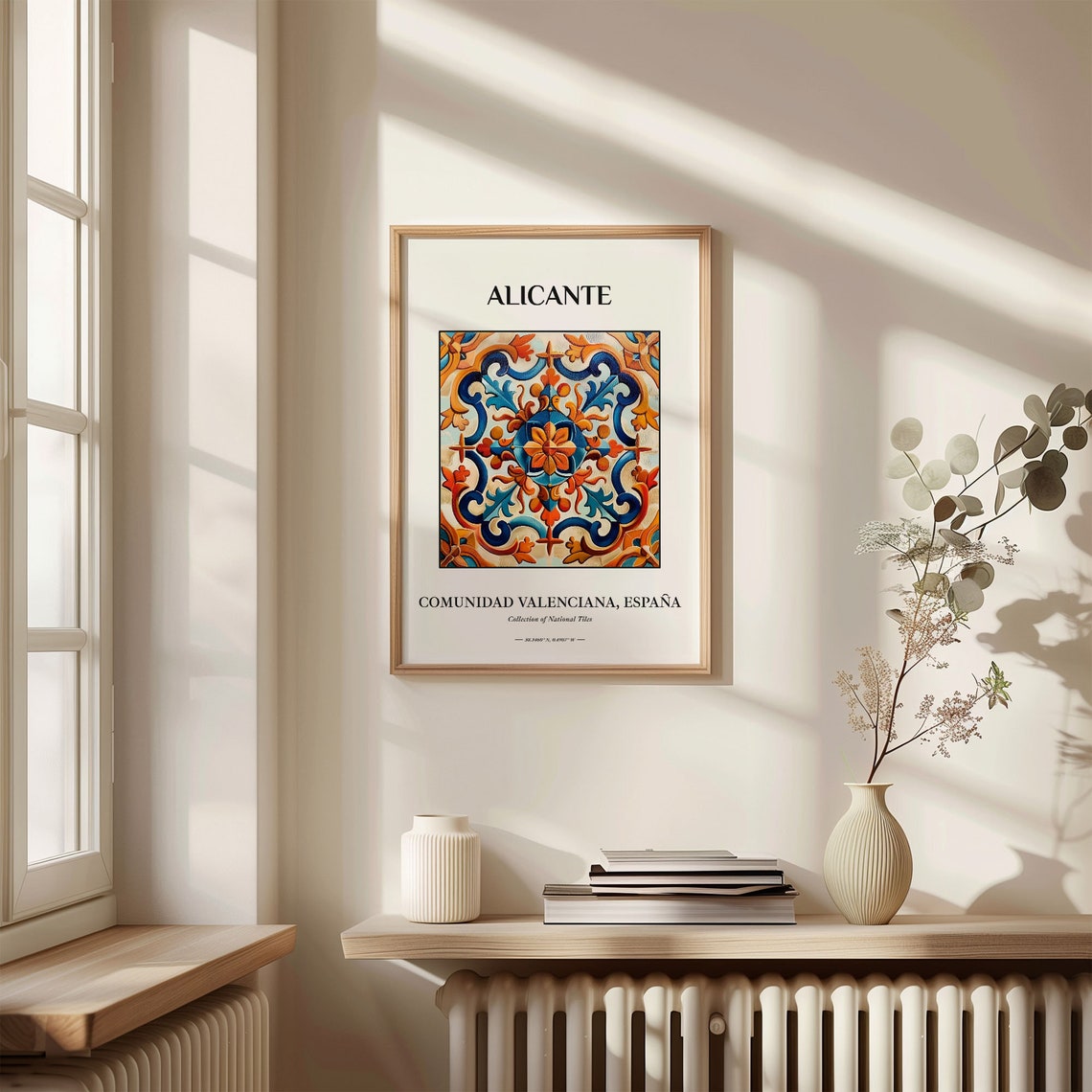 Alicante Spain Valencian Floral Tile Medallion Warm Colors Poster - Image 3