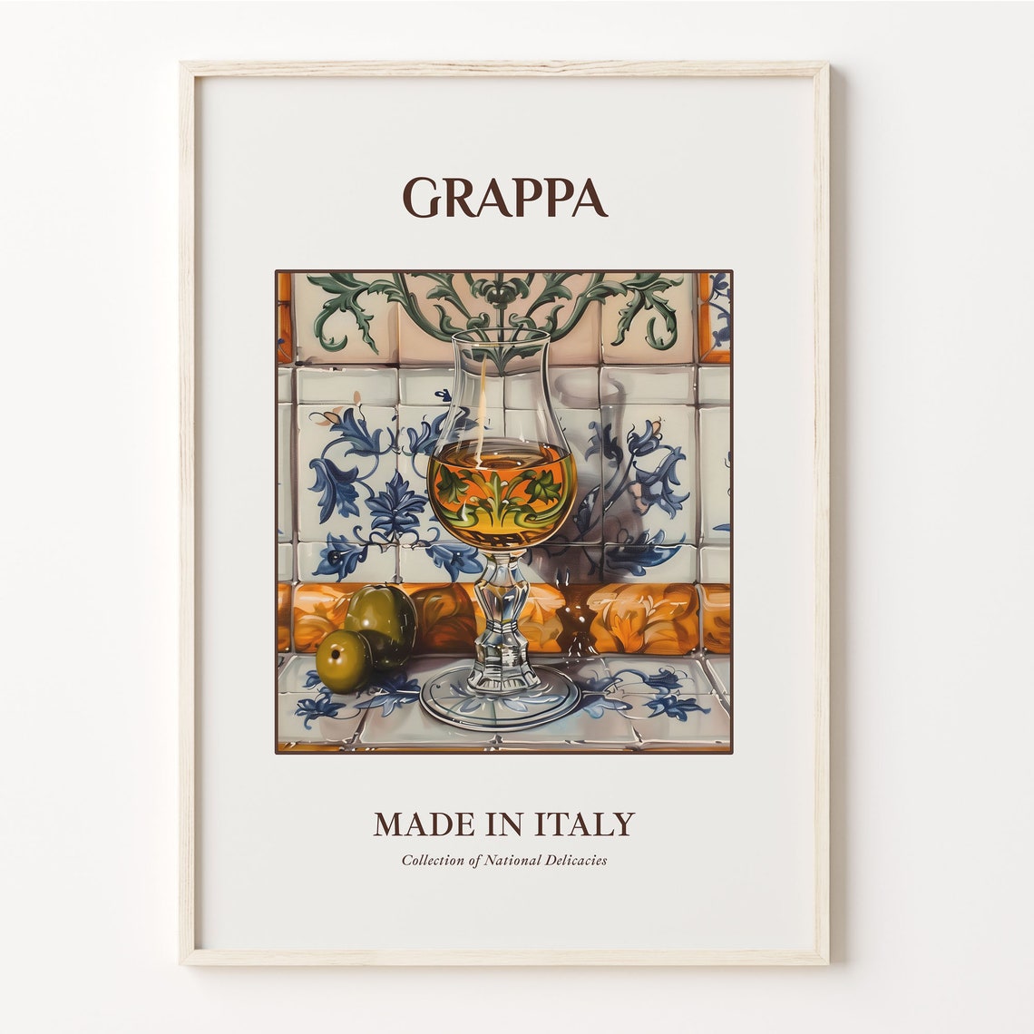 Grappa Italian Spirit Glass Maiolica Tile Bar Art Wall Poster