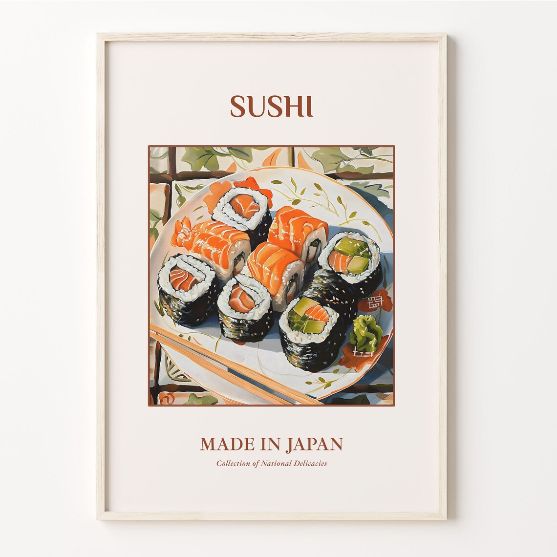 Sushi Japanese Salmon Avocado Rolls Chopsticks Kitchen Decor Poster
