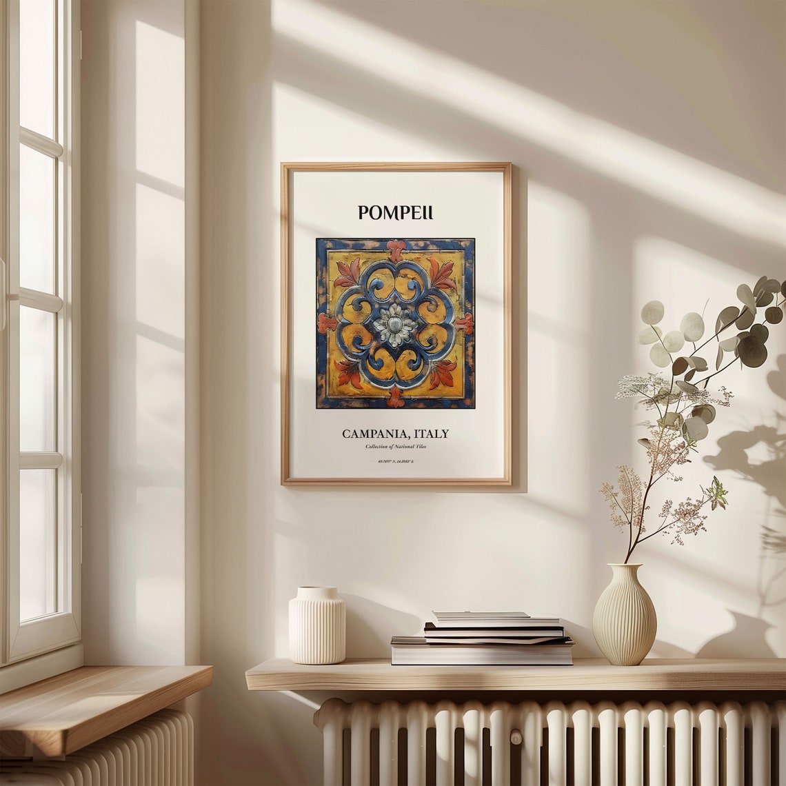 Pompeii Italy Weathered Antique Gold Blue Ceramic Tile Poster - Image 3