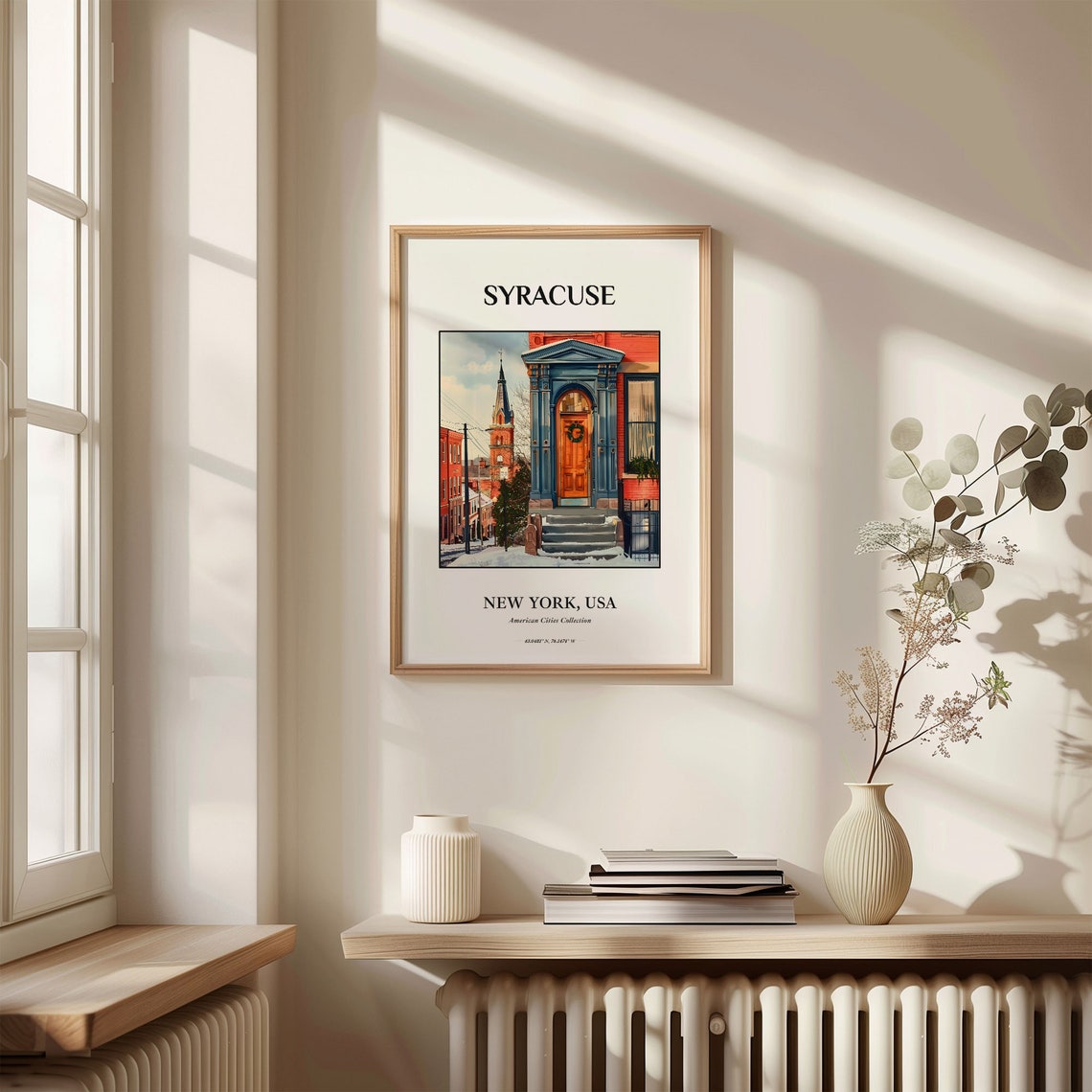 Syracuse New York Snowy Street Brick Door Watercolor Decor Poster - Image 3