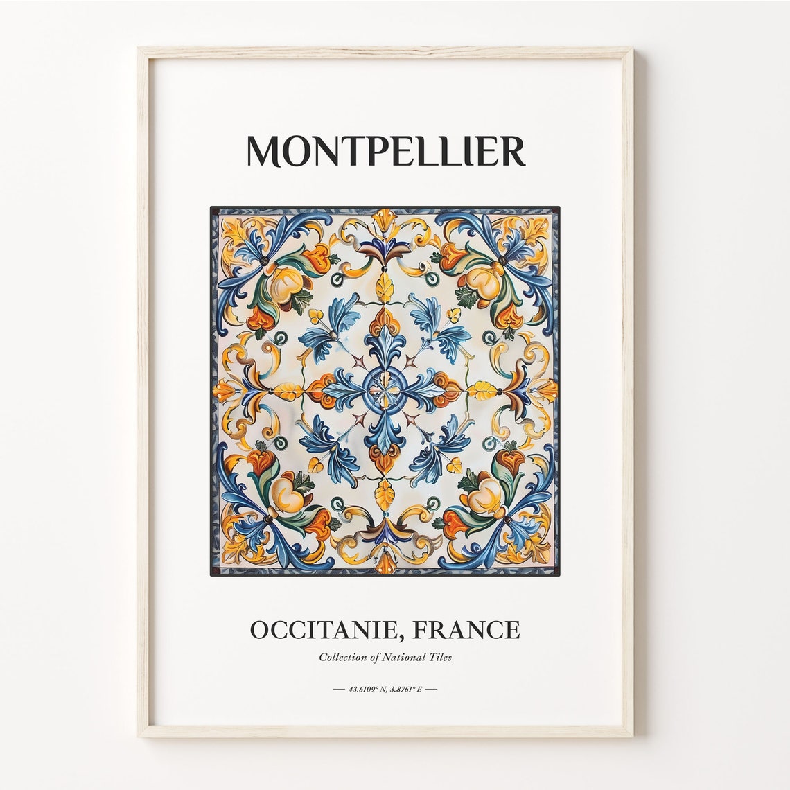 Montpellier France Baroque Floral Traditional Tile Pattern Poster