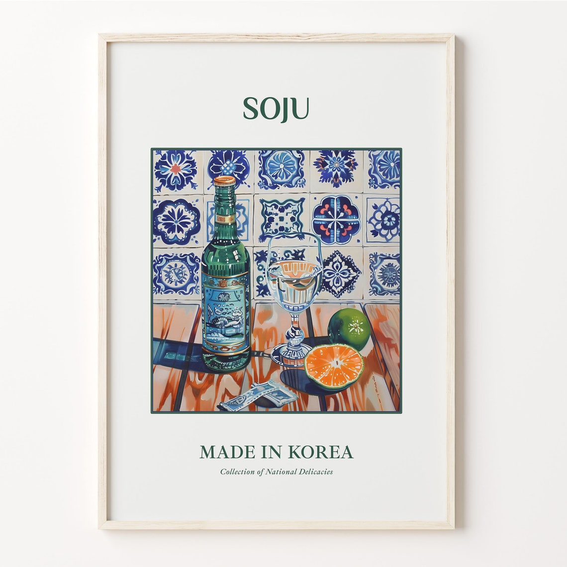 Soju Korean Rice Drink Bottle Maiolica Tile Style Kitchen Bar Poster