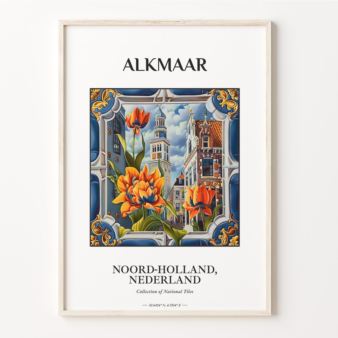 Alkmaar Dutch Tulip Church Tower Blue Tile Canal Decor Poster