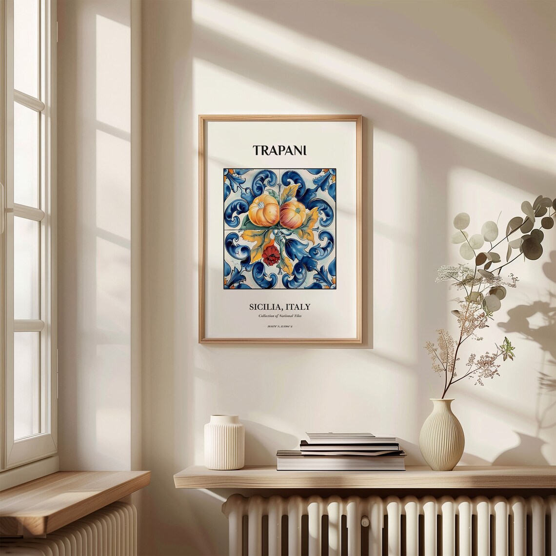 Trapani Sicilia Italy Pumpkin Tile Art Harvest Blue Gold Poster - Image 3