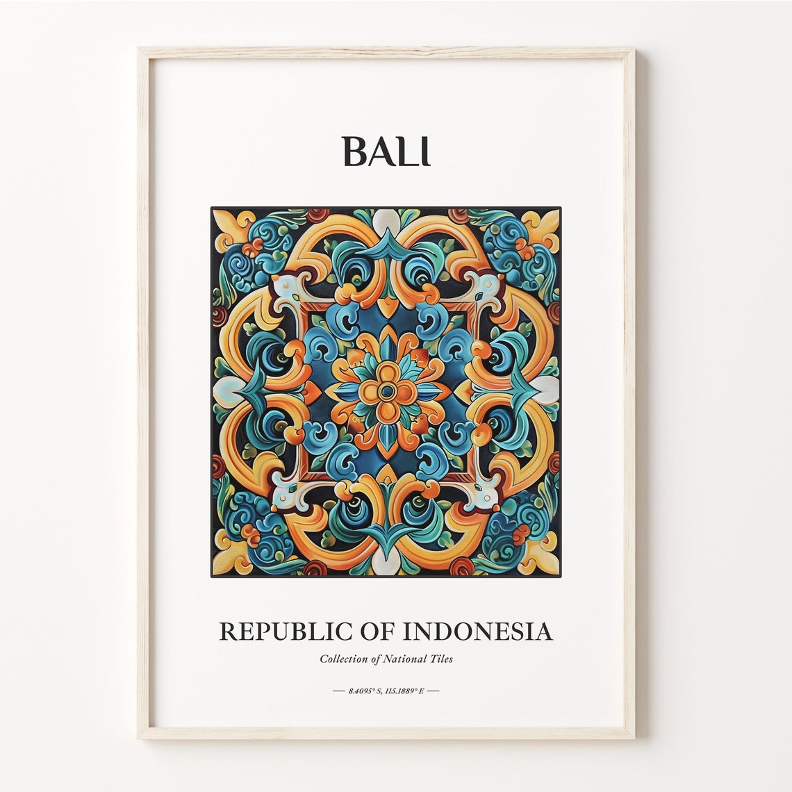 Bali Indonesia Orange Teal Swirling Floral Baroque Art Poster