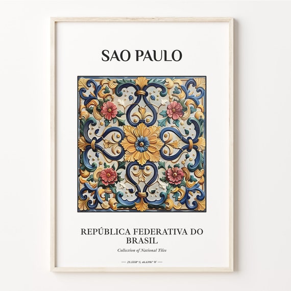 Sao Paulo Azulejo Tile Art Traditional Brazilian Wall Decor Aesthetic Print Poster For Bedroom Home Decor C32 422