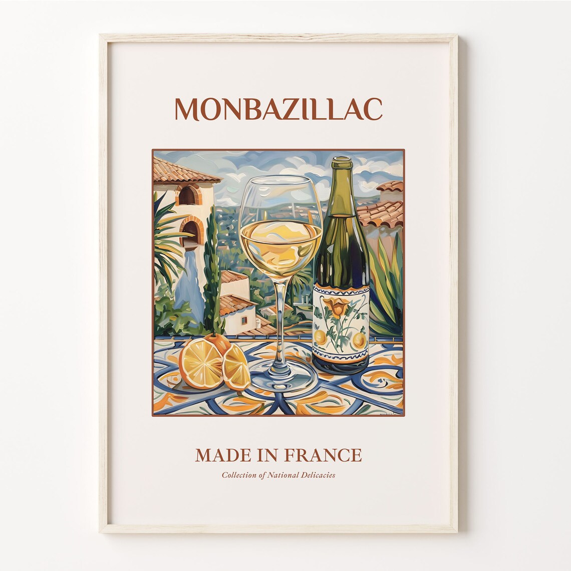 Monbazillac French White Wine Village View Maiolica Art Poster