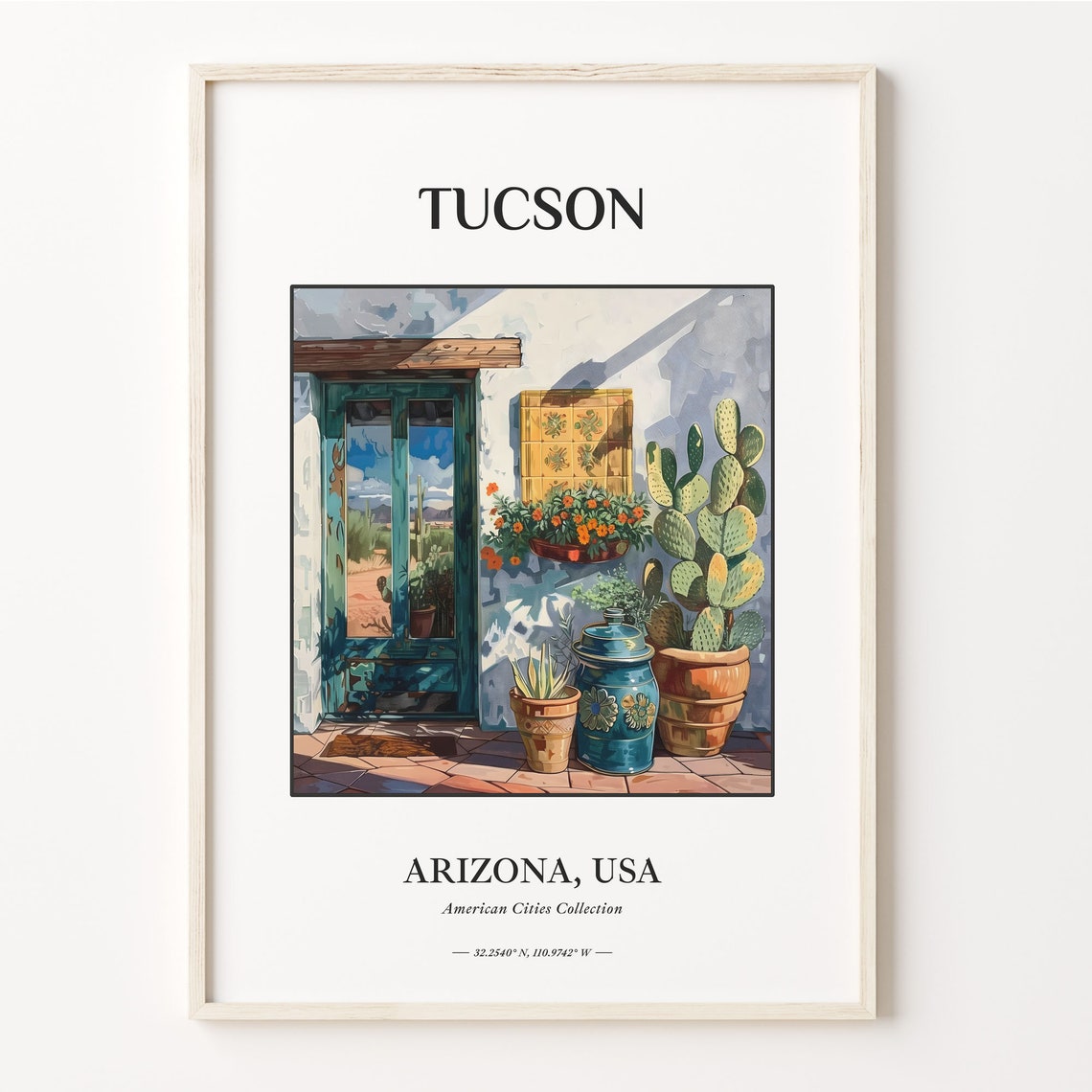 Tucson Arizona Southwest Adobe Doorway Cactus Desert Scene Poster