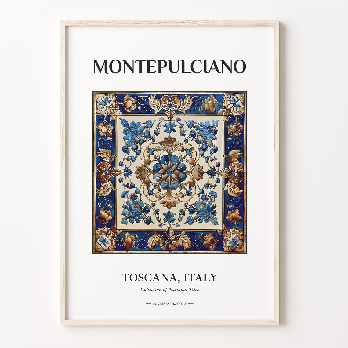 Montepulciano Toscana Italy Tile Poster with Floral Medallion