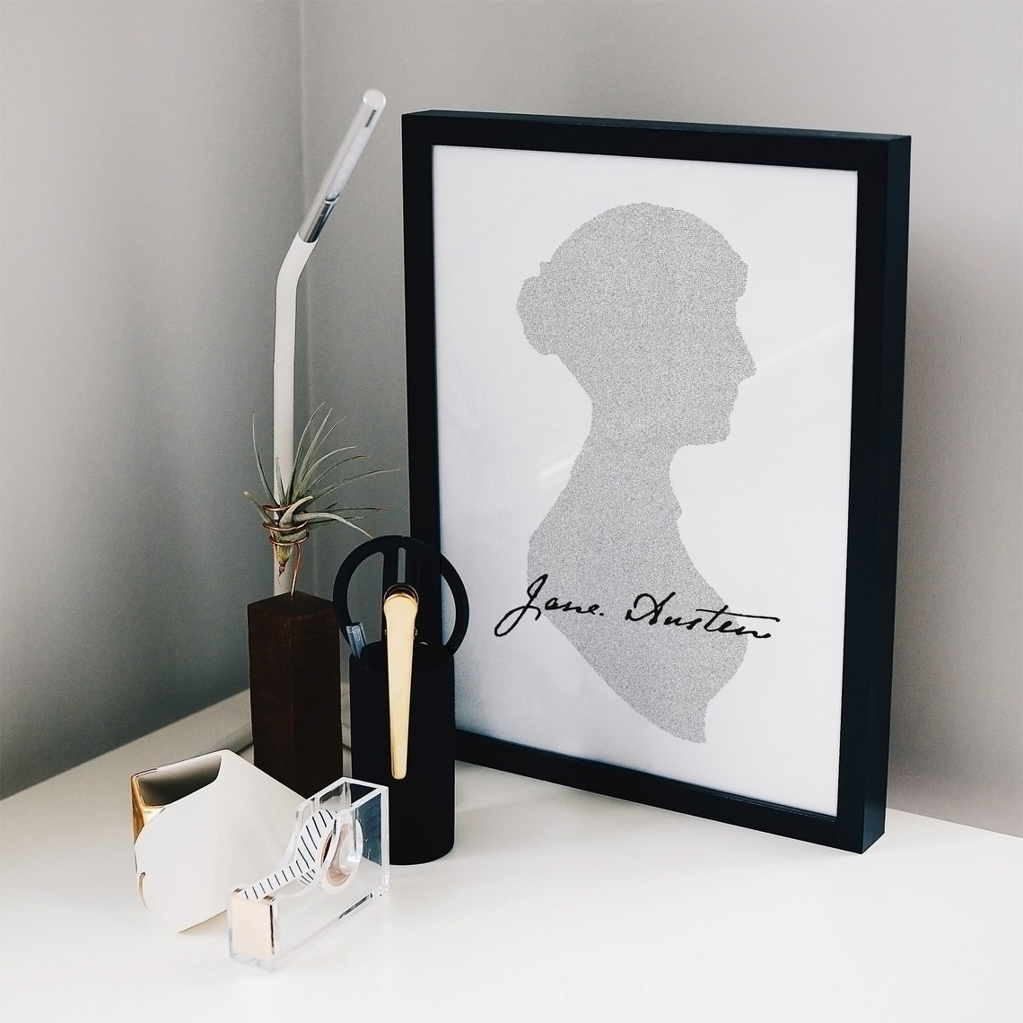Jane Austen Silhouette Text Portrait Classic Author Wall Art - Image 2