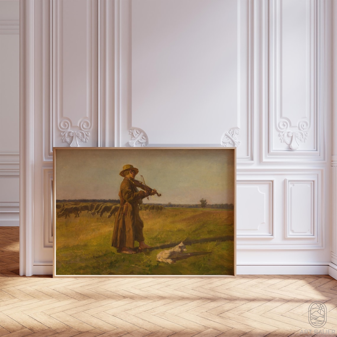 Cowherd by Jozef Chelmonski, Polish Folk Art Print - Image 3
