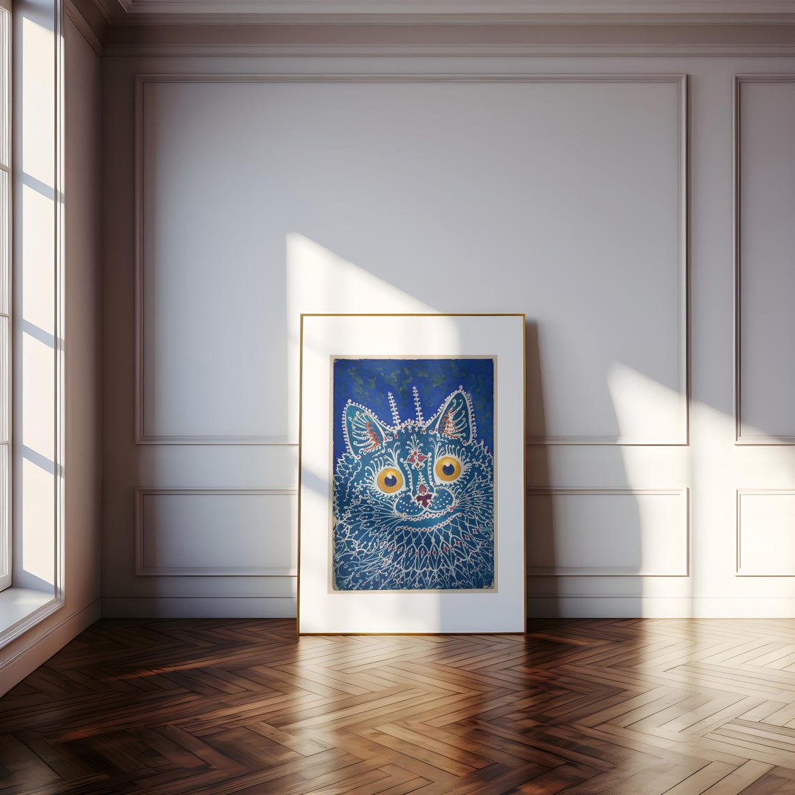 Louis Wain Gothic Style Blue Cat Lace Pattern Golden Eyes Art Poster - Image 5