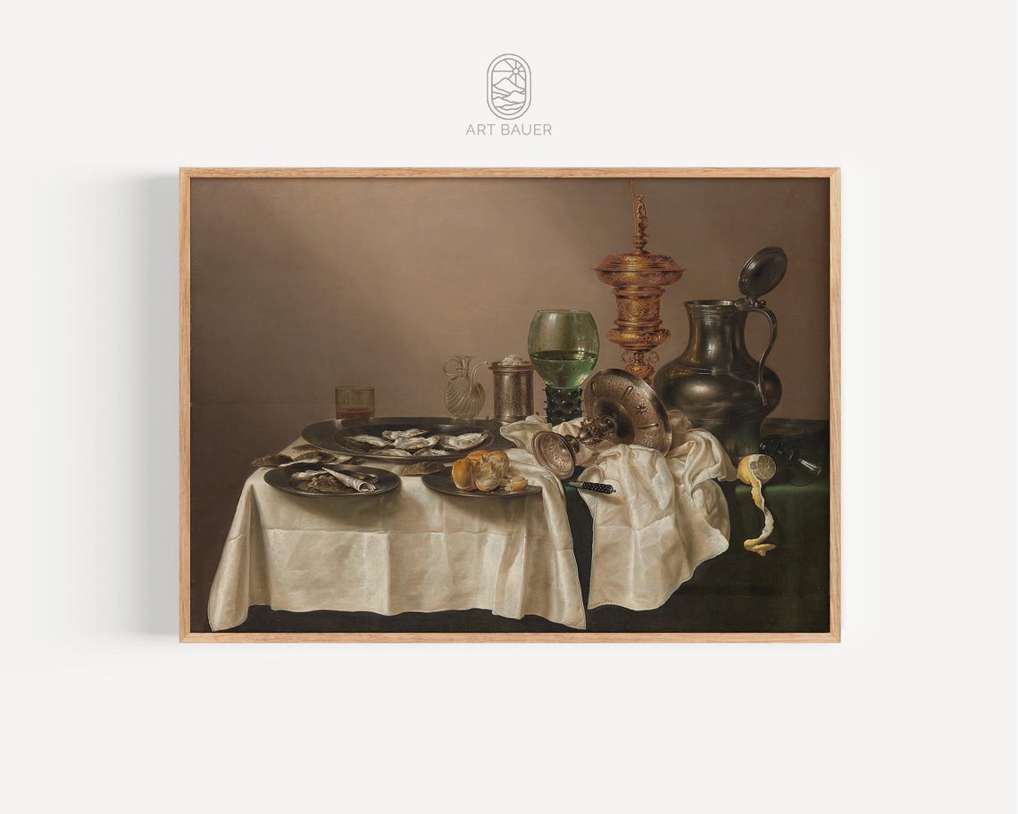 Willem Heda 1635 Dutch Still Life Gilded Cup Oysters Table Art Print