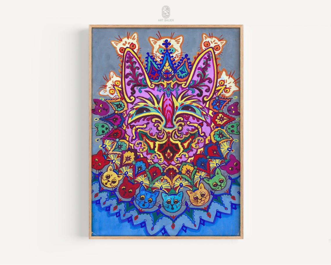 Louis Wain Psychedelic Cat Face Colorful Mandala Style Art Poster - Image 4