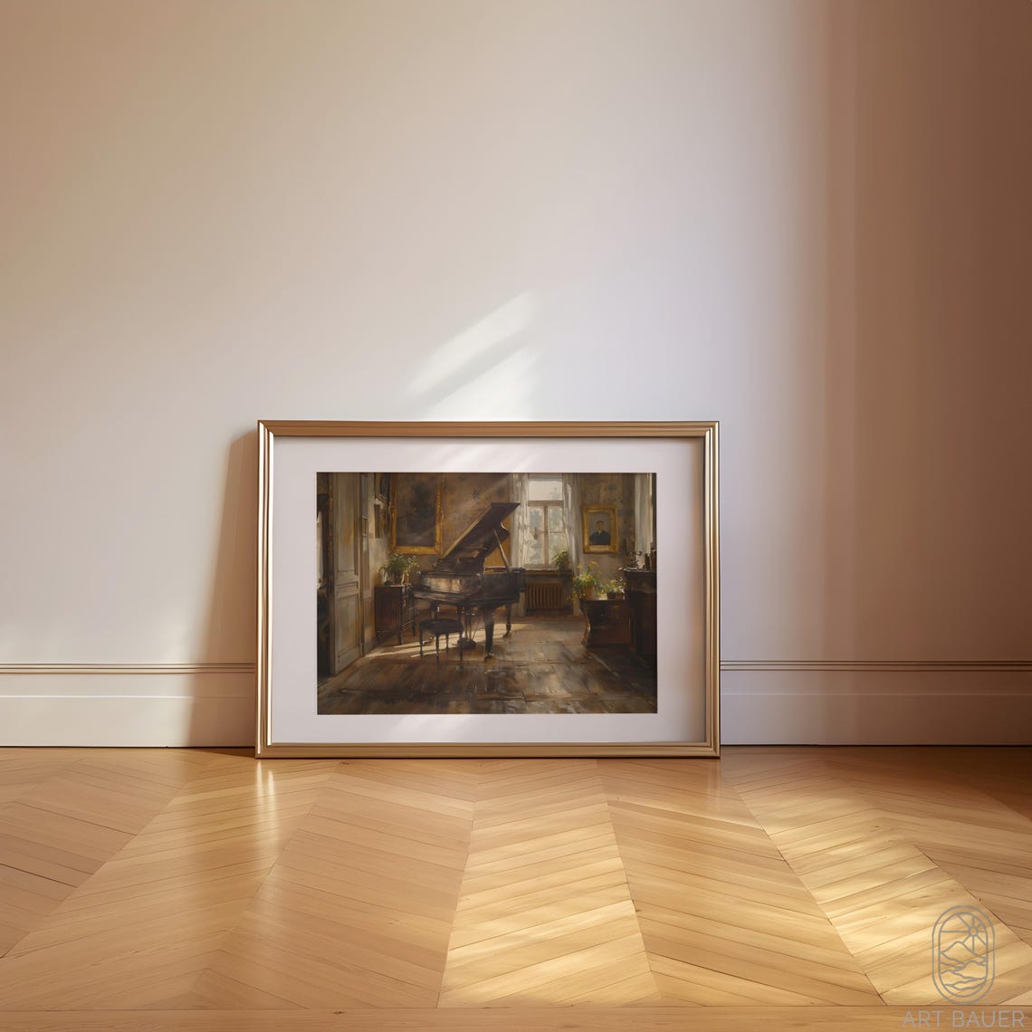 Lonely Grand Piano Sunlit Elegant Music Room Oil Painting Poster - Image 5