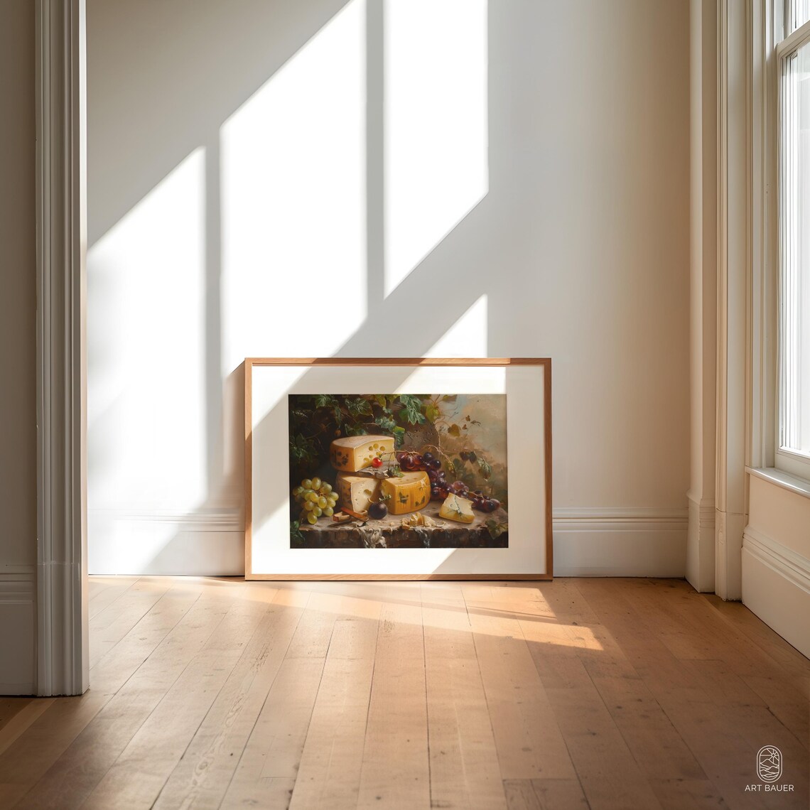 Cheeses And Fruit Framed Print Still Life Art Cheese Artwork Food Illustration Cheese Lover Gift - Image 2