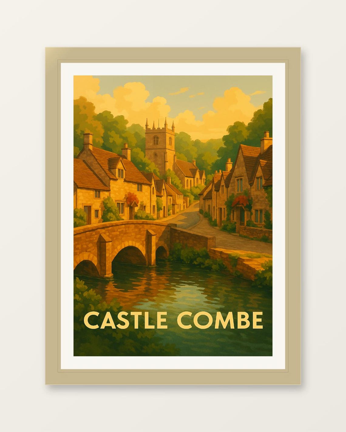 Castle Combe Cotswolds England Stone Village Golden Hour Travel Poster