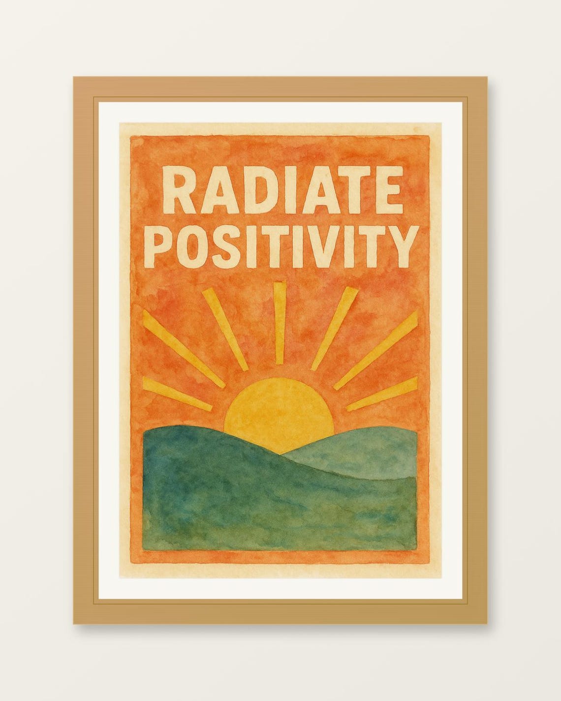 Radiate Positivity Sunrise Watercolor Motivational Art Poster