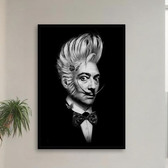 Abstract Portrait Of Salvador Dali Art Monochrome Painting Avant Garde Eccentric Butterfly Contrast Intrigue Allure Modern Art