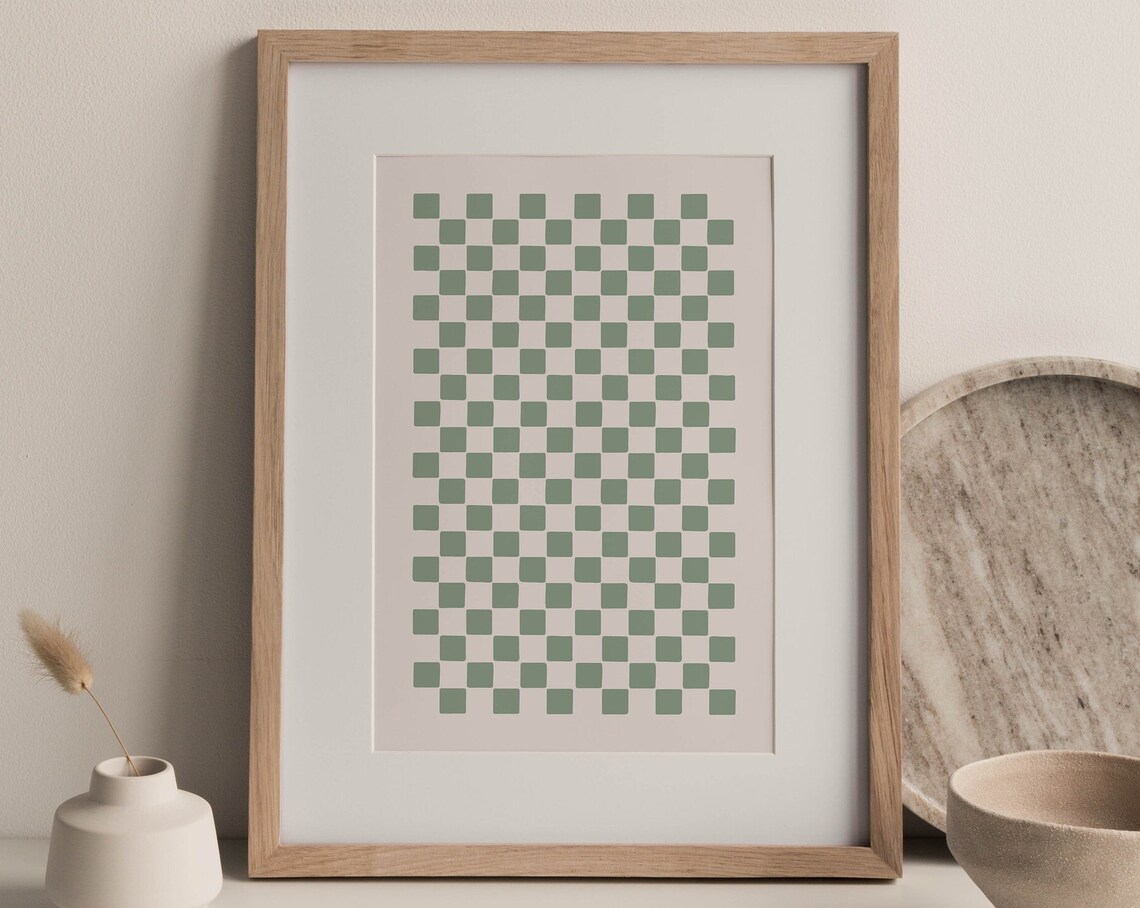 Sage Green Checkered Poster, Groovy Bar Cart Art - Image 3