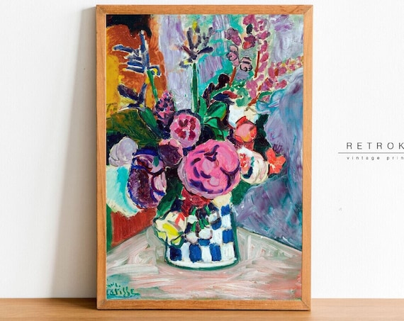 Matisse Peonies Still Life Checkered Vase Fauvist Floral Art Poster