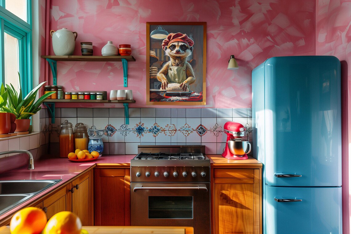 Meerkat Kitchen Poster, Retro Baker Gift - Image 6