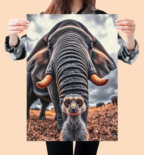 Meerkat Poster, Funny Animal Surreal Wildlife Art