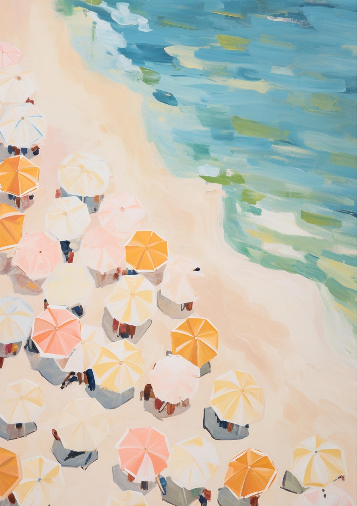 Aerial Beach View Colorful Umbrellas Pastel Shore Sand Sea Poster - Image 5