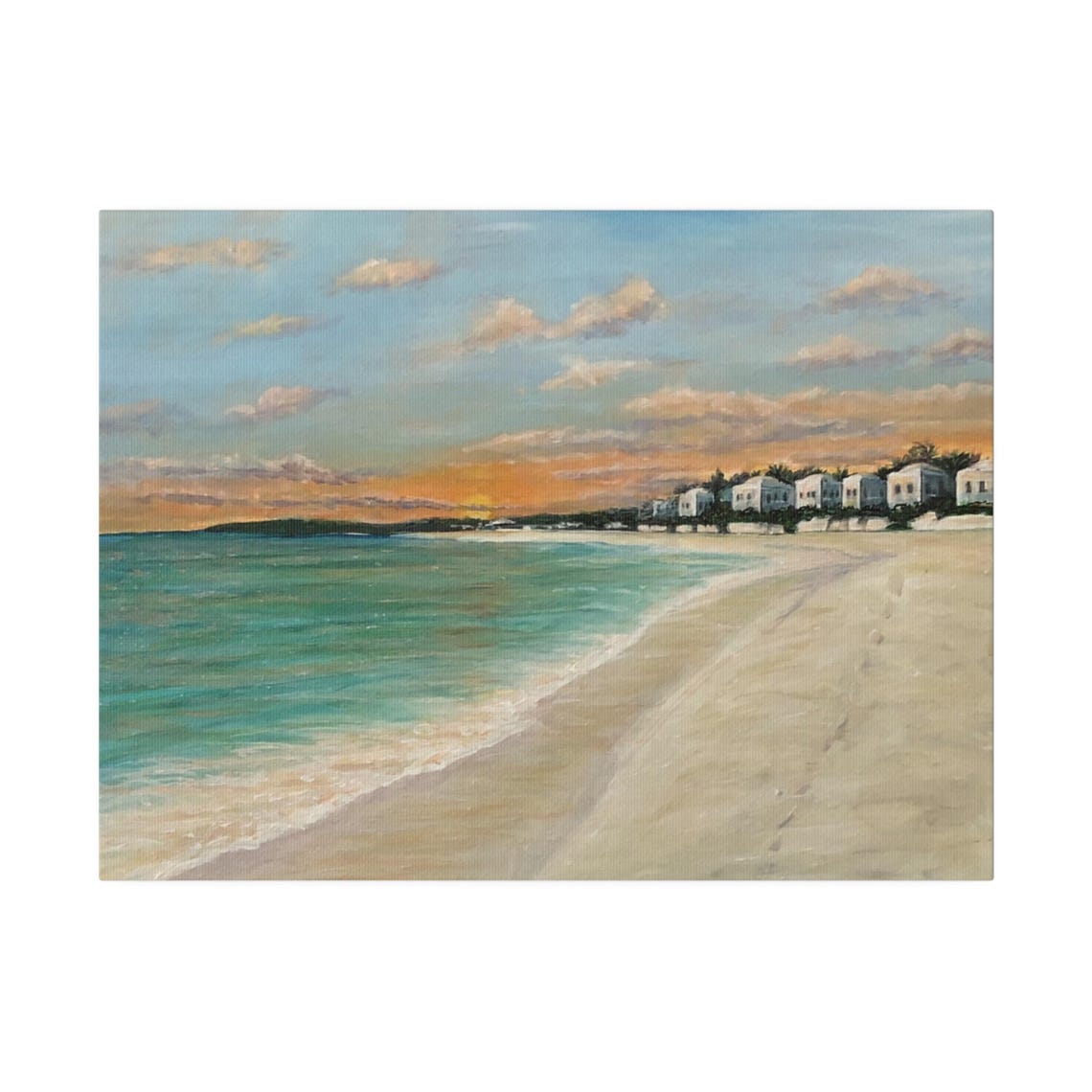 Seaside Beach Sunset White Houses Turquoise Water Shoreline Poster - Image 5