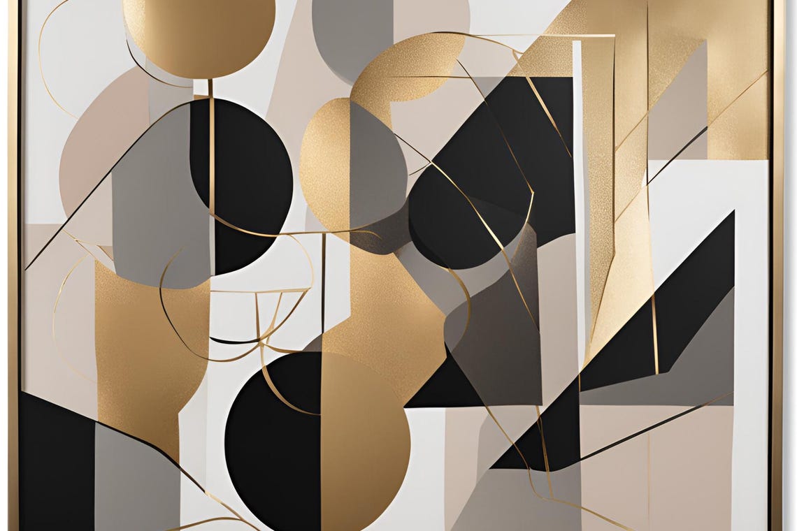 Abstract Geometric Circles Black Gold Gray Modern Shapes Wall Art - Image 5