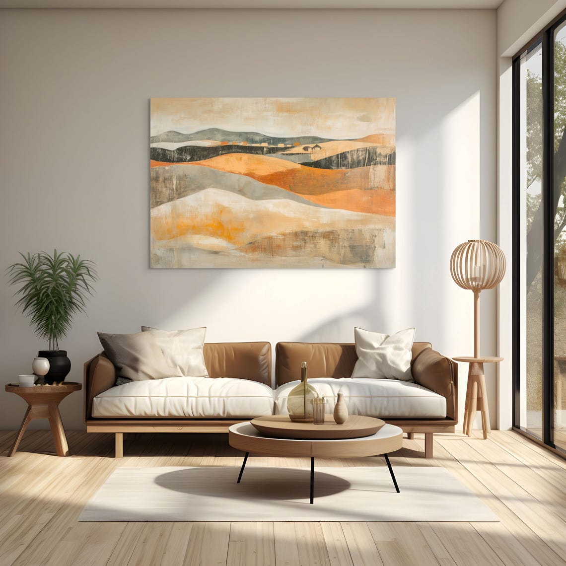Soft Neutral Rolling Hills Abstract Landscape Beige Orange Poster - Image 5