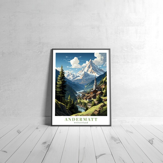 Andermatt Switzerland Alpine Village Snowy Peak Valley Travel Poster