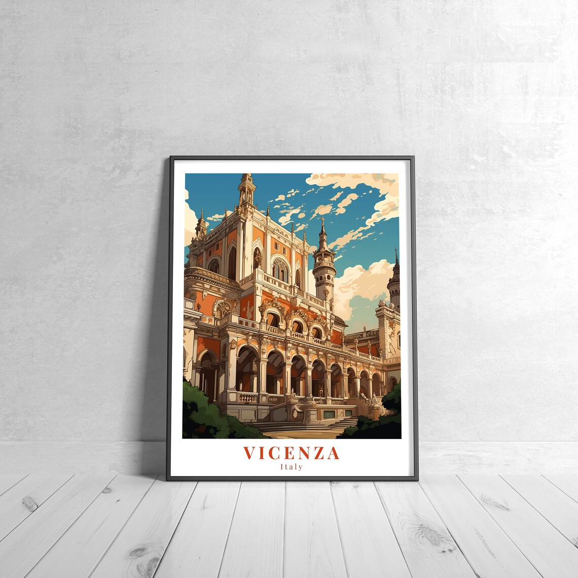 Vicenza Italy Baroque Palace Retro Travel Illustrated Poster